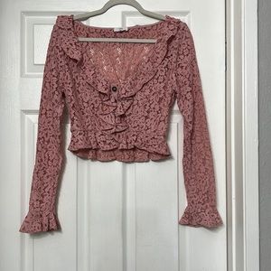 LPA Cropped Button Up Ruffle Top